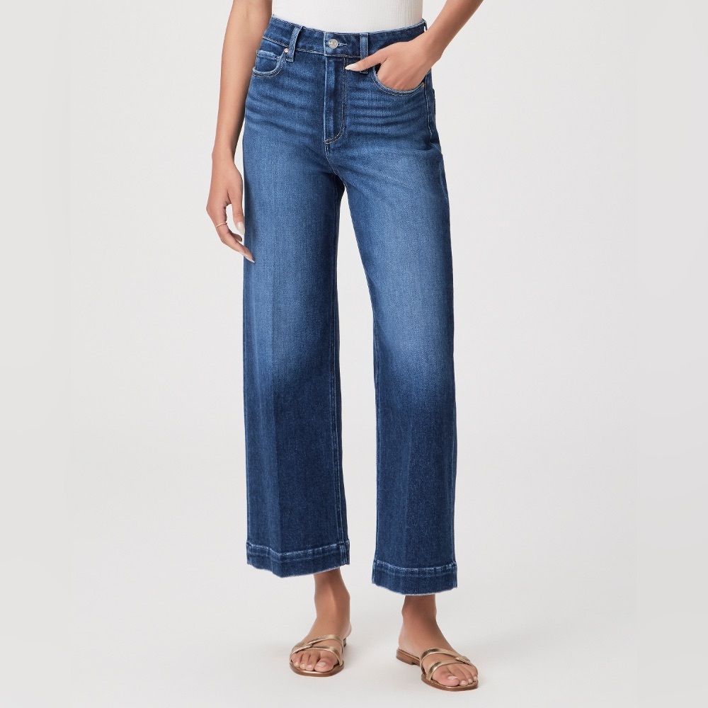 Paige Anessa High Rise Wide Leg Crop Jeans – Medium Wash – Size 28